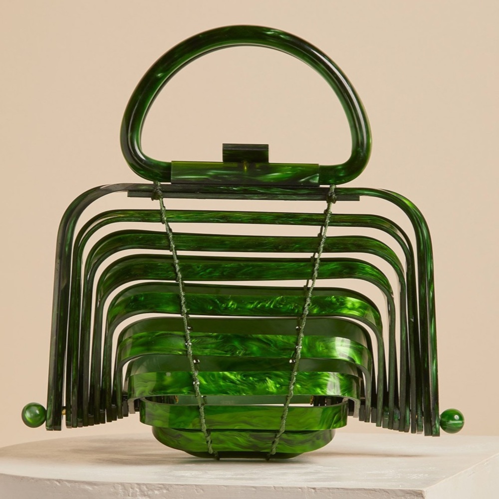 Cult Gaia Acrylic Lilleth Handbag Malachite Green